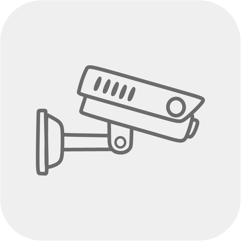 Line art illustration of a wall-mounted security surveillance camera