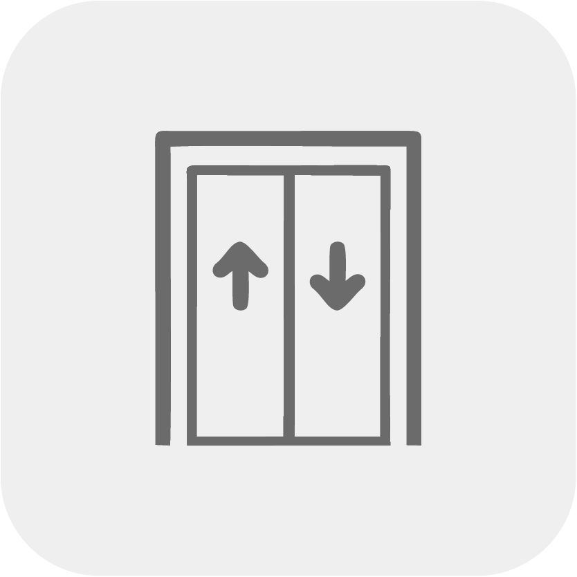 Grey line icon of elevator doors with up and down arrows