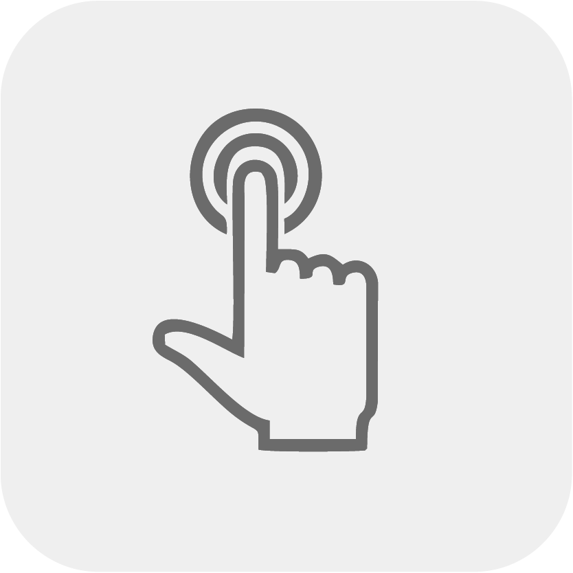 Line art icon of a hand finger pressing a circular touch point
